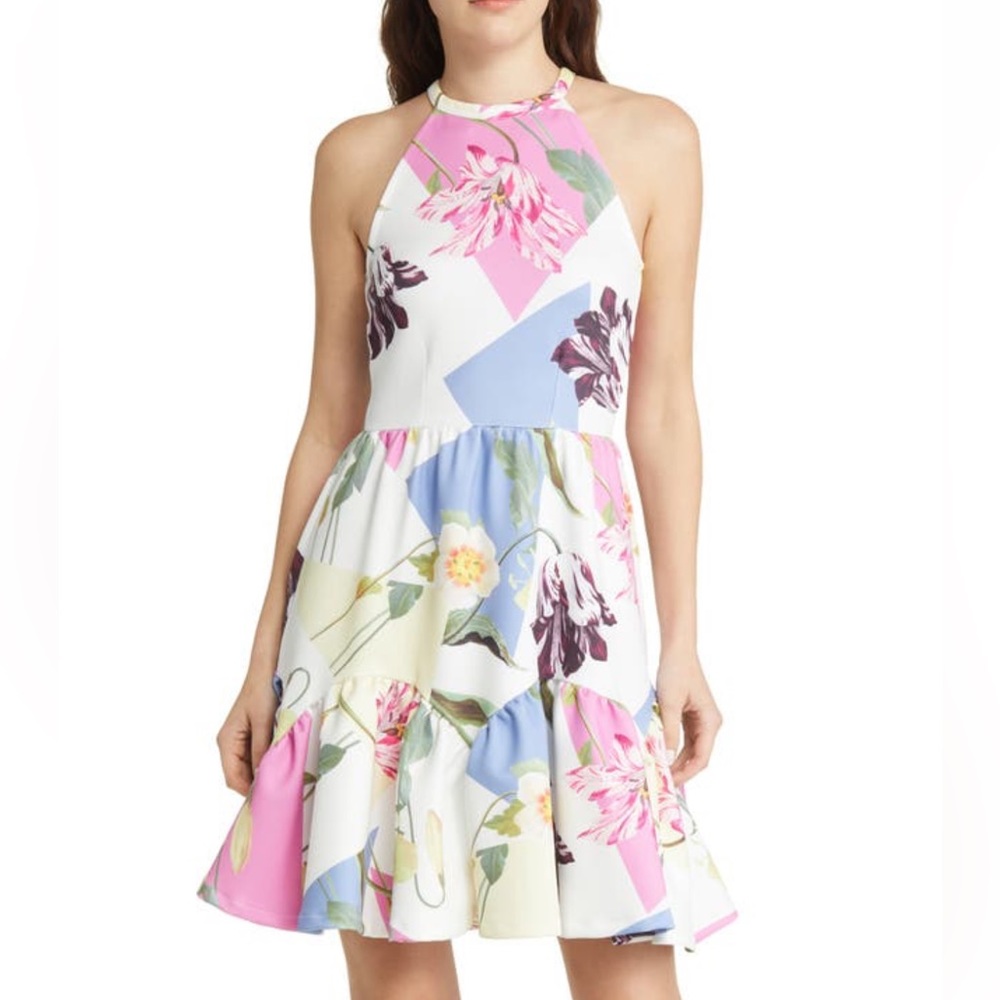 Ted Baker London Katrina Floral Print Halter Neck Sleeveless A-Line Dress size 6 - Picture 2 of 5